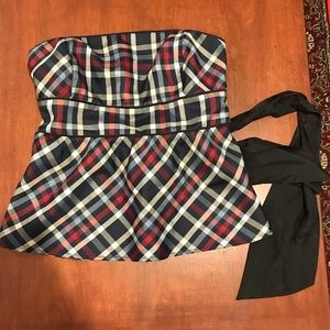 Odille for Anthropologie strapless plaid top